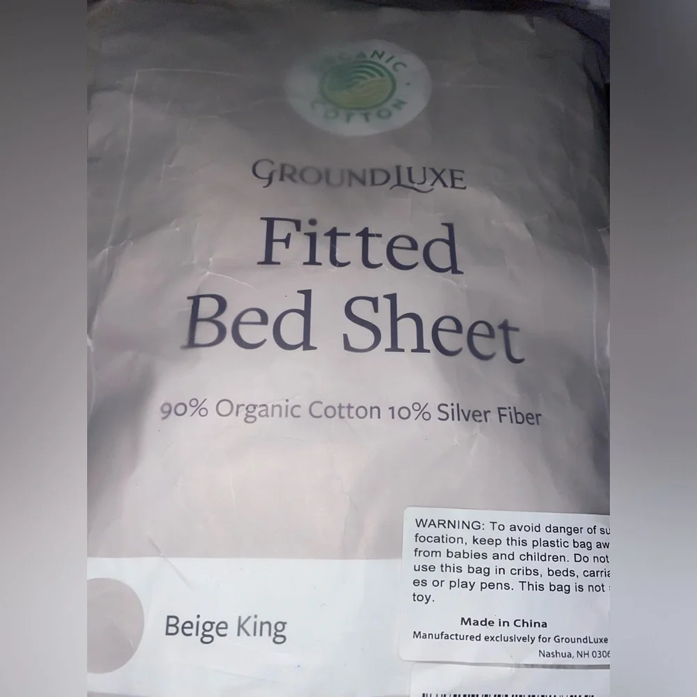GroundLuxe Organic Cotton Fitted Sheet for King bed - Grounded Sheet - Beige